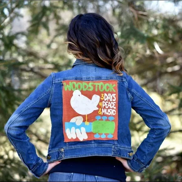 Denim Jacket W/ Woodstock T-Shirt Patch - Picture 2 of 4